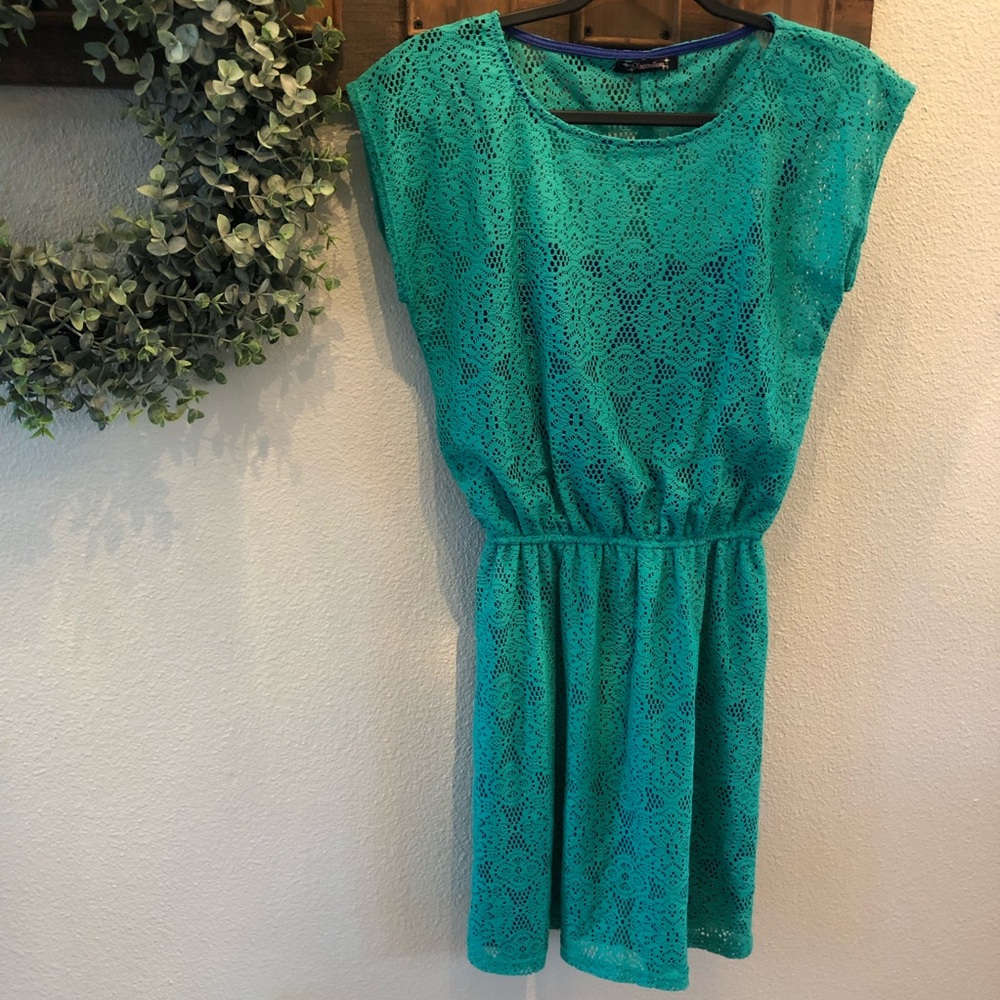 Green and blue layer lace dress